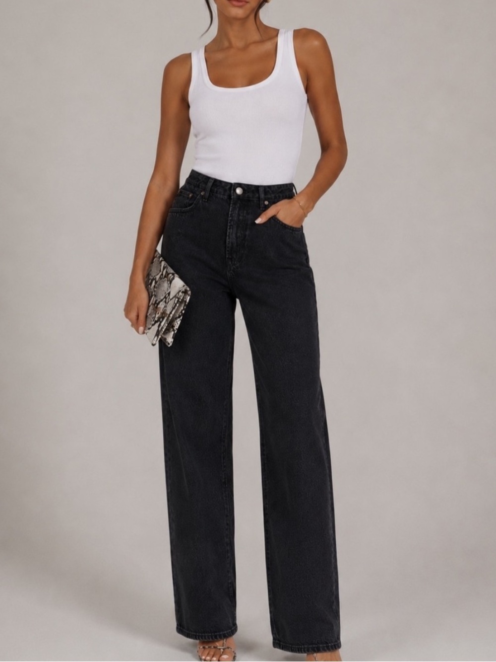 GRLFRND Casual Wash Black High-Rise Wide Leg Jeans Basic Denim Sz 25 NWT